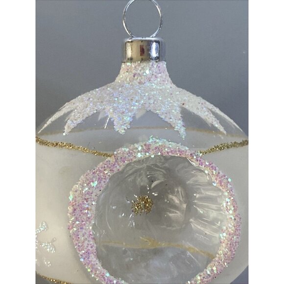 Vintage Christmas Ornament Indent Clear & Frosted Glass Finial Style Glitter - Picture 10 of 11